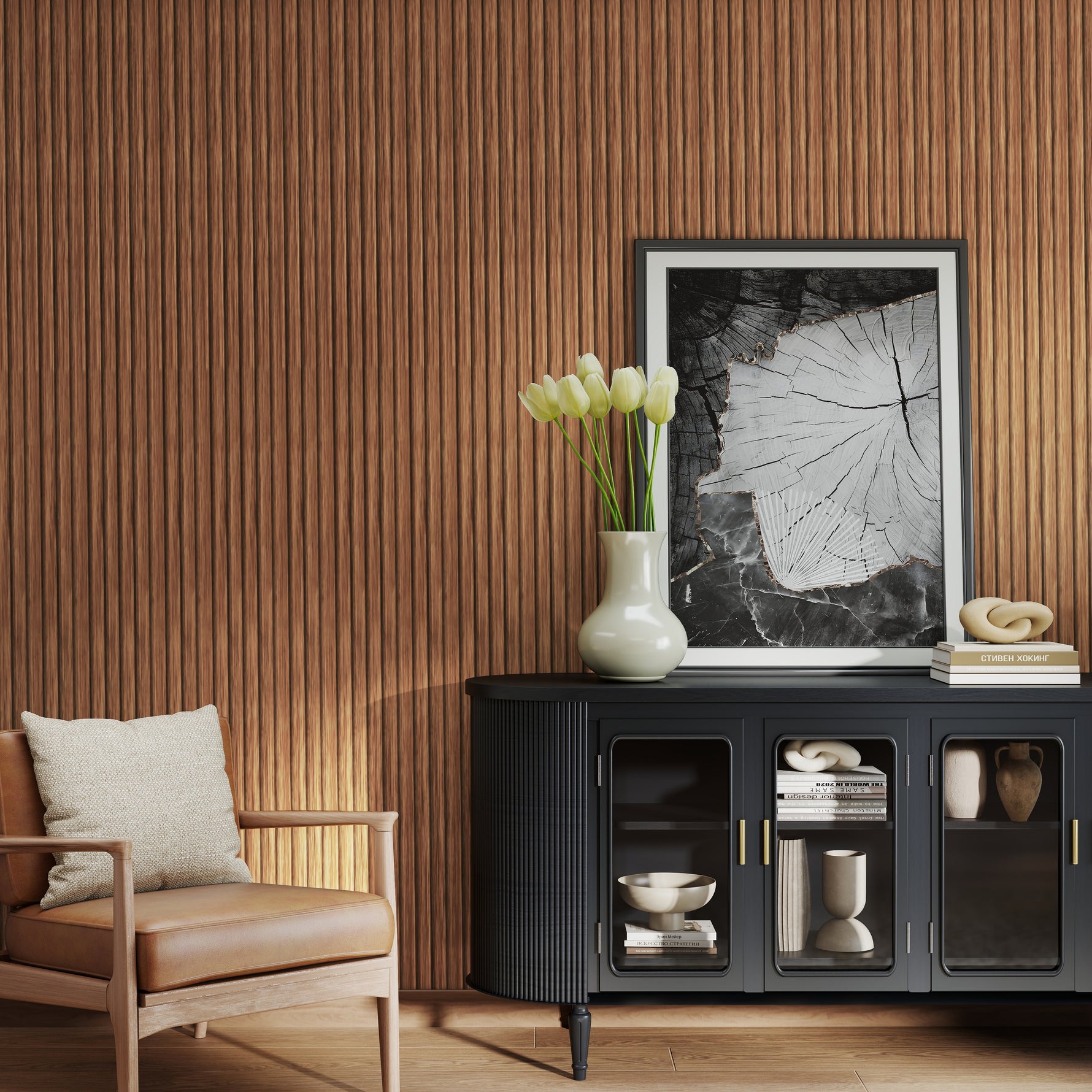 Panou Riflaj Decorativ 3D MDF JM1073-MBW-WDT31, 280 × 12 × 1.2 cm